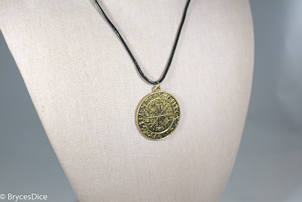 Gold Viking Icelandic Vegvisir Helmet In Runic Circle Pendant Compass Amulet Necklace (Online Only)