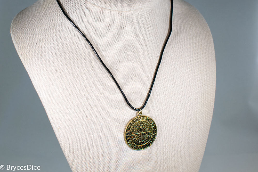 Gold Viking Icelandic Vegvisir Helmet In Runic Circle Pendant Compass Amulet Necklace (Online Only)