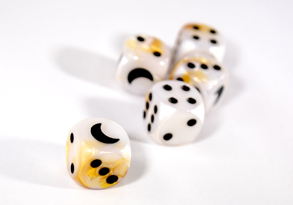 Custom Crescent Moon White-Gold Gemini Chessex Magic Rare by BrycesDice (Online Only)