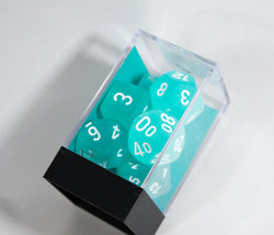 Chessex Polyhedral 7 Die Frosted Teal w/ White Numbers Set Of 7 Dice CHX 27405 (Online Only)