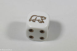 White Dice with Brown Bear; 6 Sided Bunco RPG Game D6 16mm Roll Rounded Corner (Online Only)