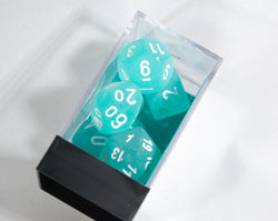 Chessex Polyhedral 7 Die Frosted Teal w/ White Numbers Set Of 7 Dice CHX 27405 (Online Only)