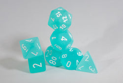 Chessex Polyhedral 7 Die Frosted Teal w/ White Numbers Set Of 7 Dice CHX 27405 (Online Only)
