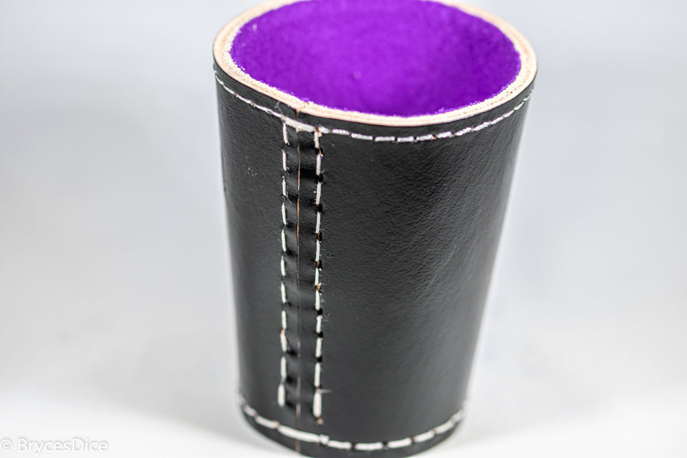 Handmade Leather Dice Cup (Black w/Purple Lining) (Online Only)