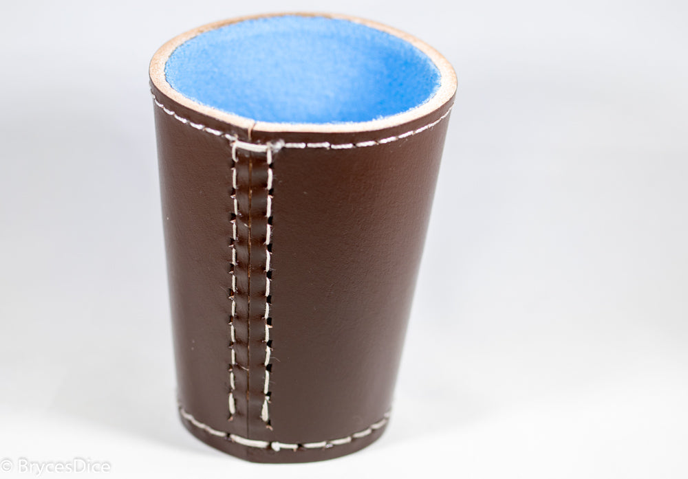 Handmade Leather Dice Cup (Brown w/Blue Lining) (Online Only)