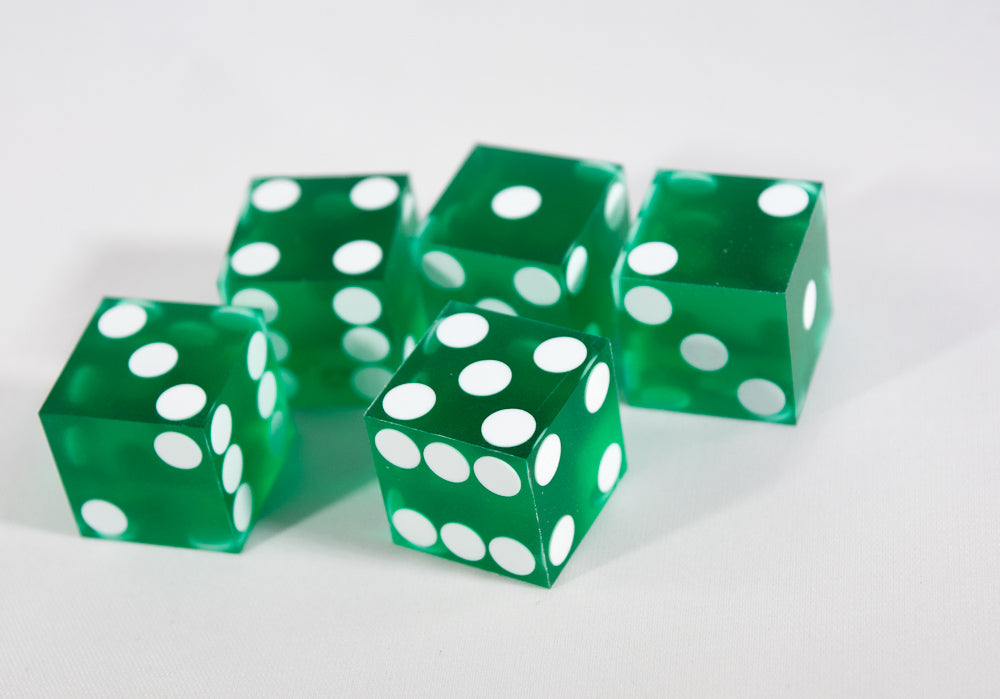 Green Casino Dice d6 19mm Razor Edge No Serial Numbers or Names Clean (Online Only)