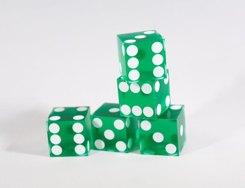 Green Casino Dice d6 19mm Razor Edge No Serial Numbers or Names Clean (Online Only)