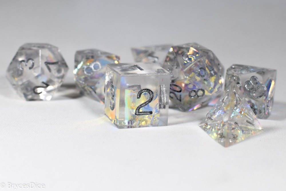 Pirates Crystal Sharp Edge Resin 7-Dice Set | Gold or Silver Ink (Clear) (Online Only)
