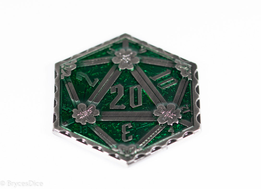 Silver Green Enamel Effect D20 Metal Coins d2 (Online Only)