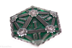 Silver Green Enamel Effect D20 Metal Coins d2 (Online Only)