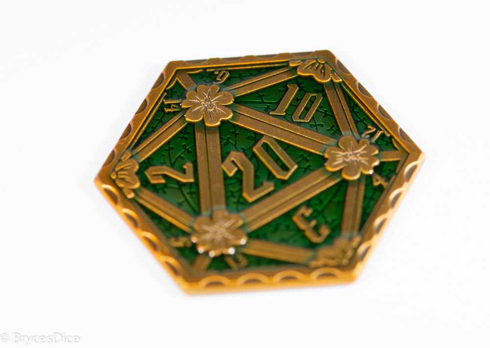 Gold Green Enamel Effect D20 Metal Coins d2 (Online Only)