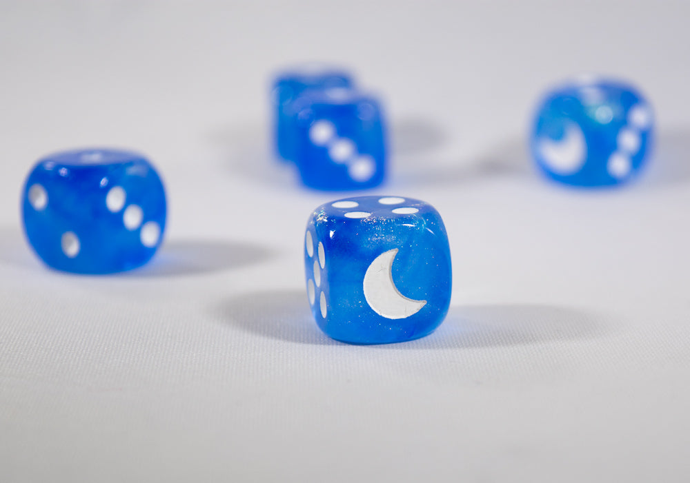 Custom Crescent Moon Sparkle Sky Blue Borealis Chessex Magic Rare by BrycesDice (Online Only)