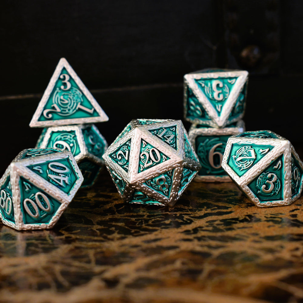 Ballad of the Bard Green and Silver Metal Dice Set (ONLINE ORDER ONLY)