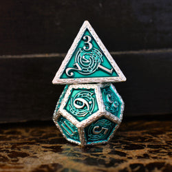 Ballad of the Bard Green and Silver Metal Dice Set (ONLINE ORDER ONLY)