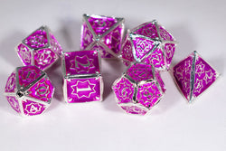 Pretty Paladin 7-Dice Metal Set Silver w/ Pink Fuschia Fill {North Star Dice Collection} (Online Only)
