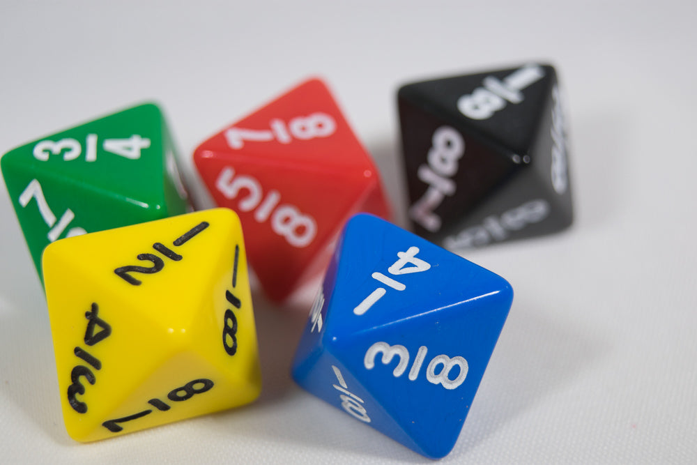 Math D8 Fractions Dice Kids Math Koplow Game 1, 3/4, 7/8, 5/8, 1/4, 3/8, 1/8, 1/2 (Online Only)