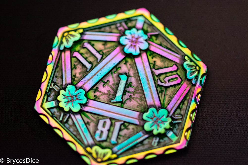 Rainbow d2 Coin Shaped like d20 w/ Purple/Green Tint (V3) (Online Only)