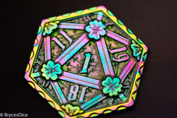 Rainbow d2 Coin Shaped like d20 w/ Purple/Green Tint (V3) (Online Only)