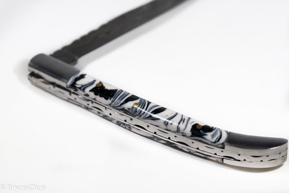 (White/Black) 9" Damascus Pocket Knife (Online Only)