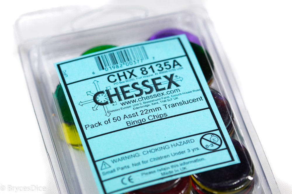 Pack of 50 Assorted 22mm Translucent Bingo Chips by Chessex (Online Only)