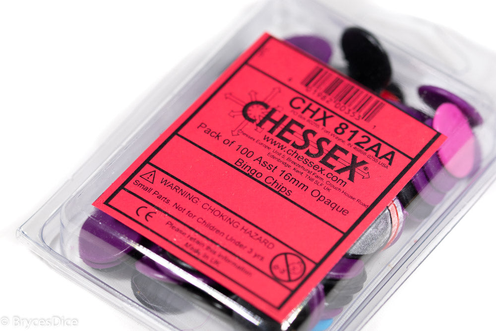 Pack of 100 Assorted 16 mm Opaque Bingo Chips by Chessex (Online Only)