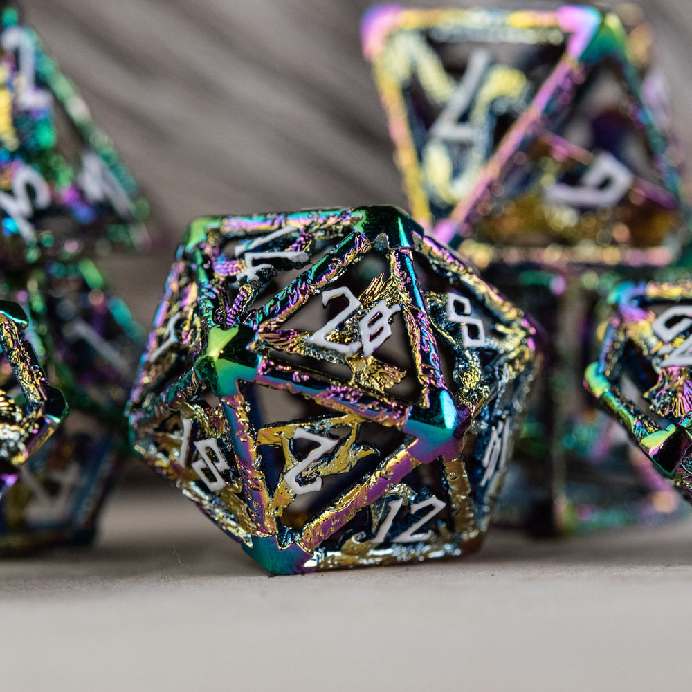 Legends of Valhalla - Iridescent and White Hollow Metal Dice Set (ONLINE ORDER ONLY)