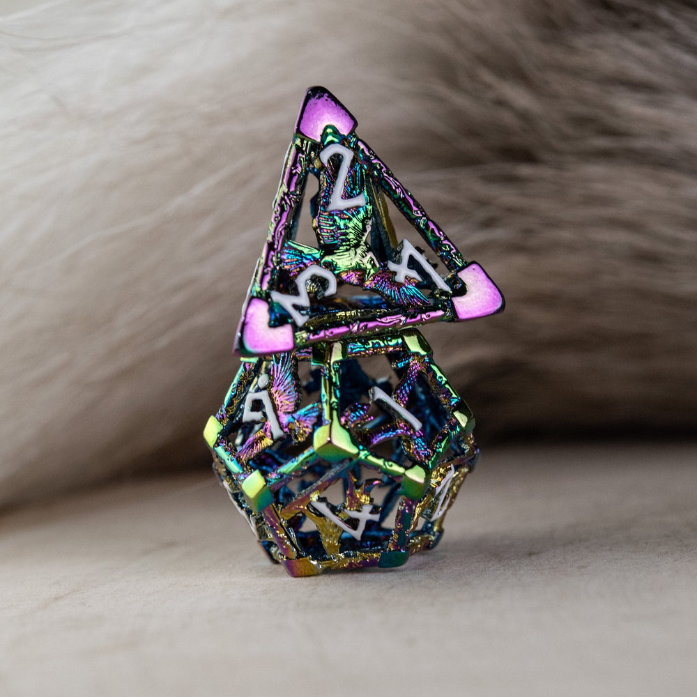 Legends of Valhalla - Iridescent and White Hollow Metal Dice Set (ONLINE ORDER ONLY)