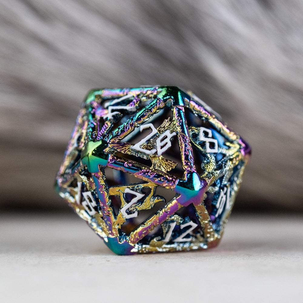 Legends of Valhalla - Iridescent and White Hollow Metal Dice Set (ONLINE ORDER ONLY)