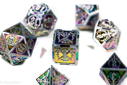 Silver w/Rainbow Inlay Sword Strengthened Metal 7-Dice Set (Online Only)