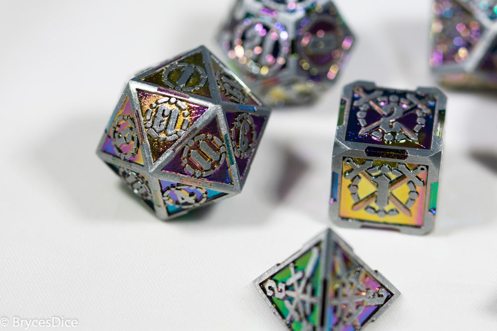 Silver w/Rainbow Inlay Sword Strengthened Metal 7-Dice Set (Online Only)