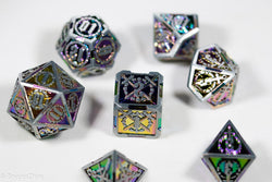 Silver w/Rainbow Inlay Sword Strengthened Metal 7-Dice Set (Online Only)