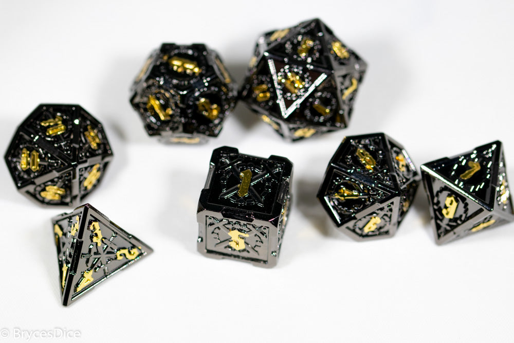 Black w/Gold Numbering Sword Strengthened Metal 7-Dice Set (Online Only)