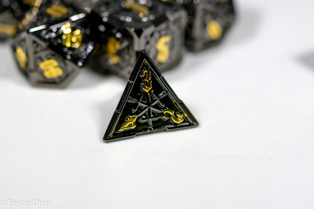 Black w/Gold Numbering Sword Strengthened Metal 7-Dice Set (Online Only)
