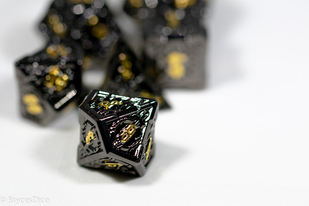 Black w/Gold Numbering Sword Strengthened Metal 7-Dice Set (Online Only)