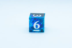 Deep Nether Sharp Edge Resin d6 / d20-Dice (Blue- Black w/ White Numbers)