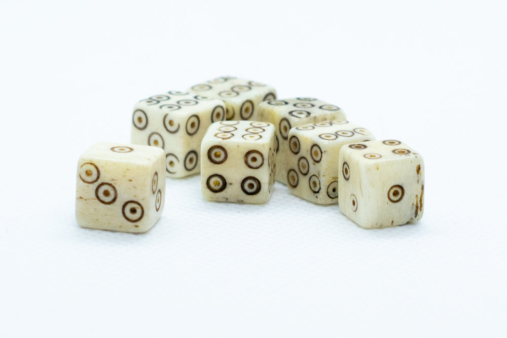 Camel Bone Dice 10mm (Deep Eye & Ring) Off-White Brown d6 (sold by the piece) (Online Only)