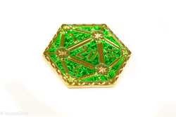 Gold d2 Coin Shaped like d20 Solid w/Green Enamel Color (Online Only)