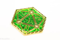Gold d2 Coin Shaped like d20 Solid w/Green Enamel Color (Online Only)