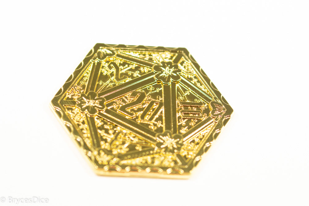 Gold d2 Coin Shaped like d20 Solid Gold Color (Online Only)