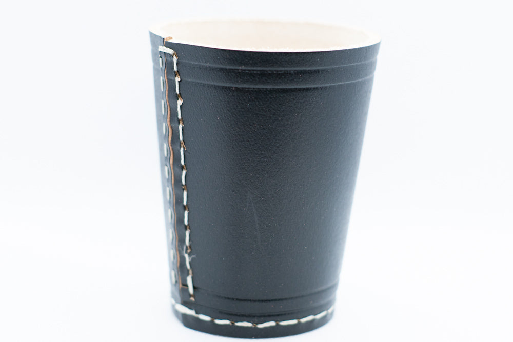 Handmade Leather Dice Cup (Black) No Lining white thread Simple (Online Only)