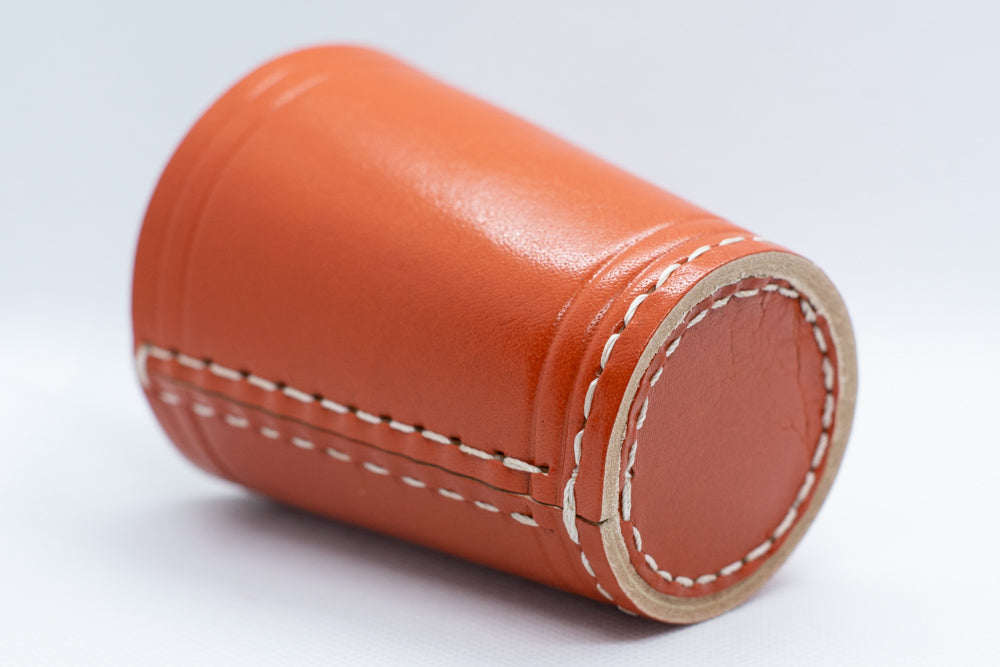 Handmade Leather Dice Cup (Orange) No Lining white thread Simple (Online Only)