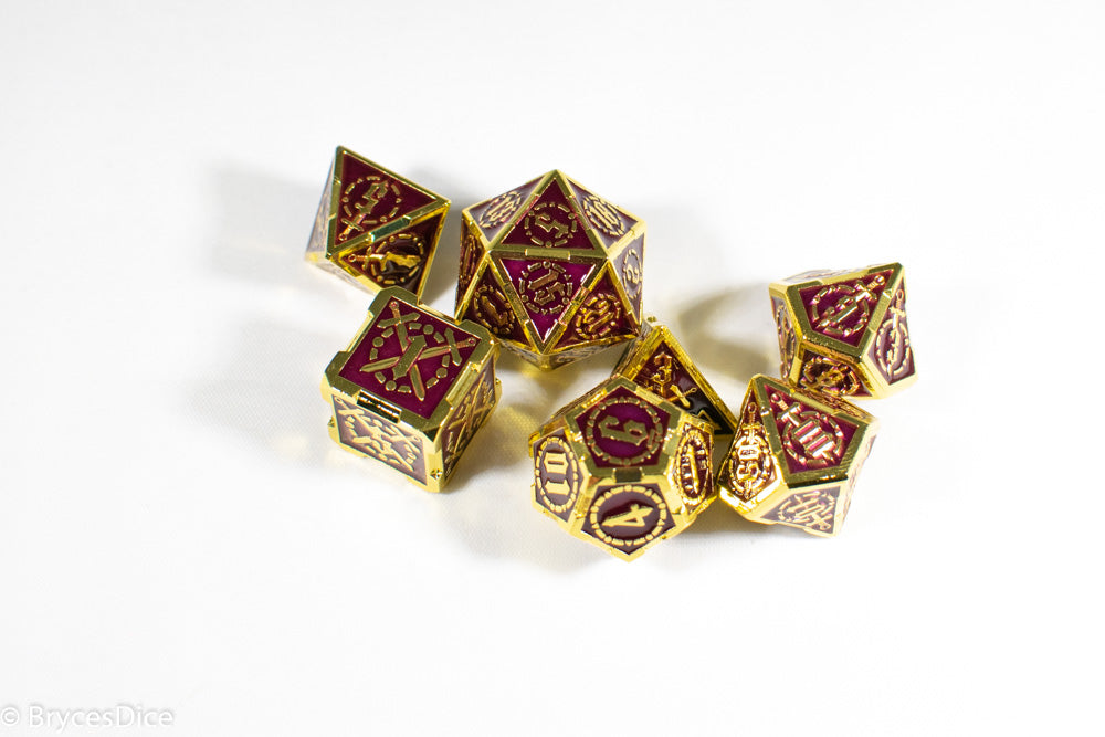 Gold (Deep Maroon Inlay) Sword Strengthened Metal 7-Dice Set (Online Only)