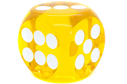 Clear Yellow 50mm d6 with White Pips Jumbo Pipped Dice (Online Only)