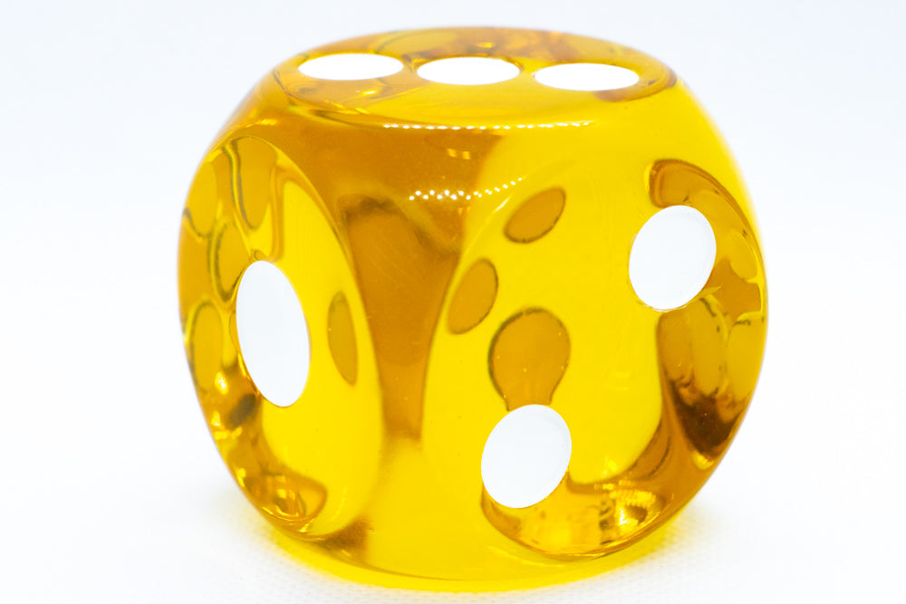 Clear Yellow 50mm d6 with White Pips Jumbo Pipped Dice (Online Only)