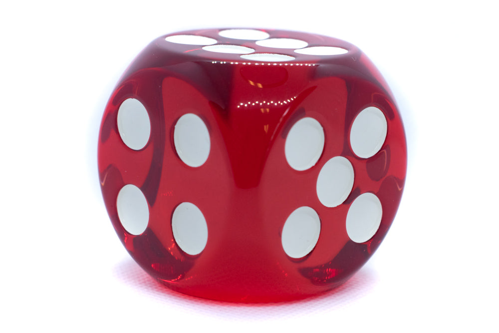 Clear Red 50mm d6 with White Pips Jumbo Pipped Dice (Online Only)