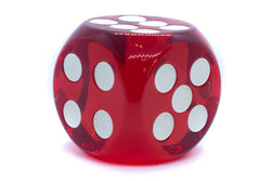 Clear Red 50mm d6 with White Pips Jumbo Pipped Dice (Online Only)