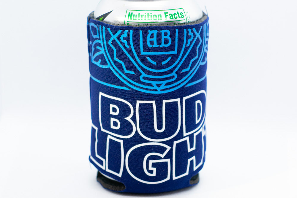 Bud Light Beer AB Cooler Fits 12 oz Aluminum Can Coozie Dark Blue (Online Only)