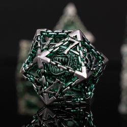 Beholder's Gates Hollow Metal Dice Set - Green and Silver (ONLINE ORDER ONLY)