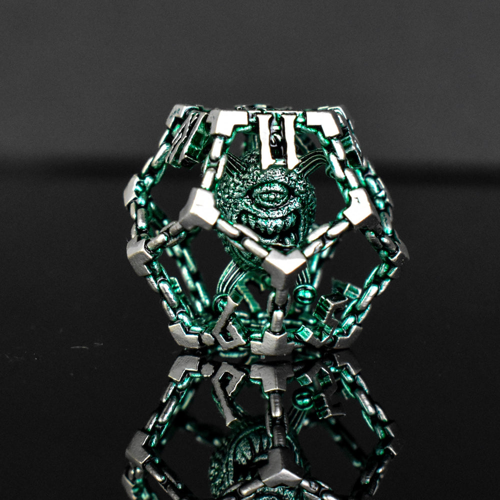 Beholder's Gates Hollow Metal Dice Set - Green and Silver (ONLINE ORDER ONLY)