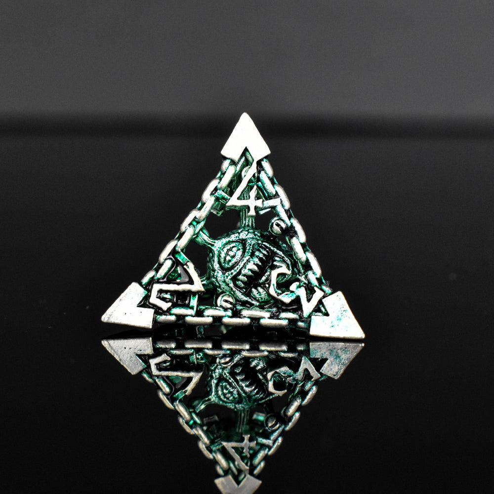 Beholder's Gates Hollow Metal Dice Set - Green and Silver (ONLINE ORDER ONLY)